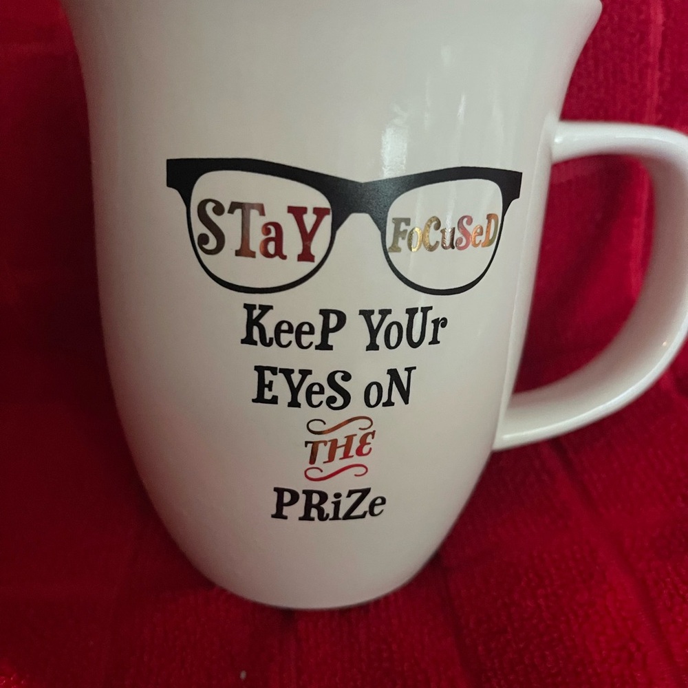 #55 Motivational White Mug with Black, Gold and Red Text